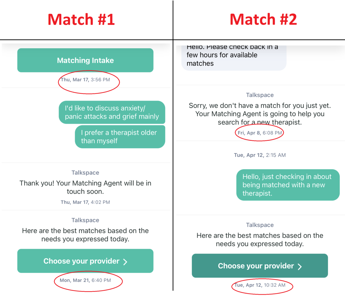 how long do talkspace matches take